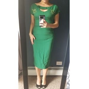 NWOT Bettie Page Green Pin Up Girl Midi Dress